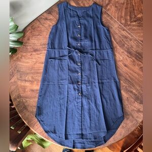 Navy Sleeveless Button-Front Midi Dress